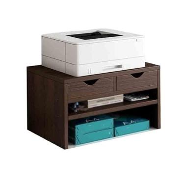 Imagem de KEG801302 Suporte de madeira para escritório, multifuncional, pequena impressora, multicamadas com gaveta, para mesa de impressora de escritório (marrom)