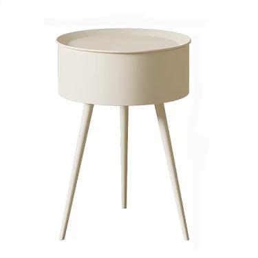 Imagem de Mesa de cabeceira moderna de ferro simples mesa de cabeceira de perna alta cor sólida pequena móveis de cabeceira grande capacidade armazenamento de armazenamento simples mesas de cabeceira práticas