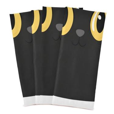 Imagem de Wassud Toalhas de cozinha com cara de gato preto toalhas de prato de cozinha pacote com 4 panos de prato macios com laço para pendurar toalha de mão super absorvente de secagem rápida toalhas de chá