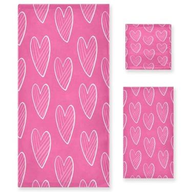 Imagem de xigua Conjunto de toalhas de banheiro com corações absorvente macio 3 peças toalha de banho toalha de mão toalhas decorativas para banheiro, academia, hotel, praia, piscina