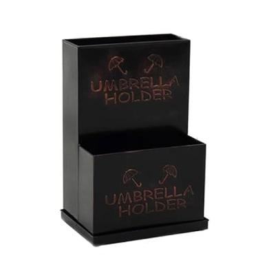 Imagem de Suporte de guarda-chuva criativo para ambientes internos, aparência antiga, entrada de metal, decoração de corredor, parede com bandeja de gotejamento removível, suporte para baldes de escritório em