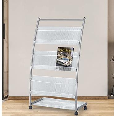 Imagem de Porta-revistas de chão, suporte de exibição de brochura de arco prateado com 4 bolsos, organizador de panfletos escolares de hospitais bancários, multiuso