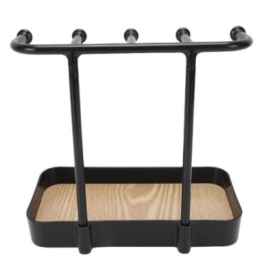 Imagem de HURRISE Suporte Organizador de Joias, Bandeja de Madeira Com 5 Ganchos para Exibição de Brinco de Pulseira de Colar, Suporte Compacto de Joias para Penteadeira de Cabeceira (Preta)