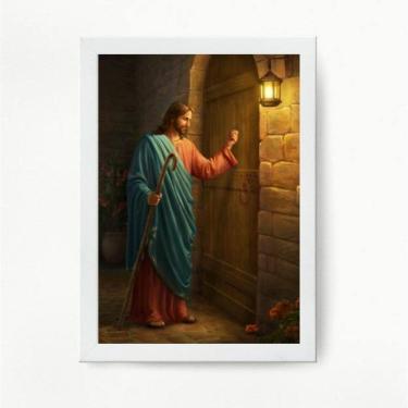 Imagem de Quadro Jesus batendo porta - 24x18cm - Moldura preta