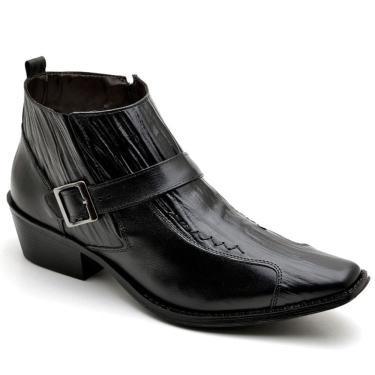 Imagem de Bota Botina Country KRN Shoes de Couro Cano Curto com Bico Quadrado e Textura