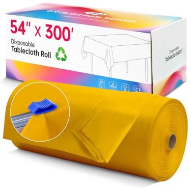 Imagem de Toalha de mesa de plástico descartável, rolo de toalha de mesa descartável com cortador deslizante para mesas redondas retangulares, toalhas de mesa de festa para aniversário, casamento, piquenique