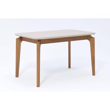 Imagem de Mesa p/ Cozinha Cimol Ficus c/ Tampo Madeirado c/ Vidro 130cm Carvalho/Off White