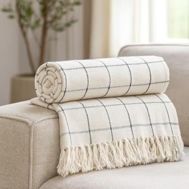 Imagem de Manta para Sofá Gigante 2.40x1.80 Mts Algodão Tipo Capa Decoração Quarto e Cama (BRANCA LISTRADA)