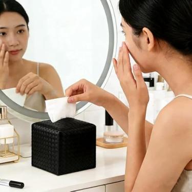 Imagem de Capa para caixa de lenços, suporte de lenços de couro PU, organizador de papel quadrado decorativo para banheiro, bancada, mesa, carro, waffle tecido