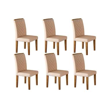 Imagem de Kit 6 Cadeiras De Cozinha Jade 6 Un Imbuia Capuccino Suede Creme Rufato