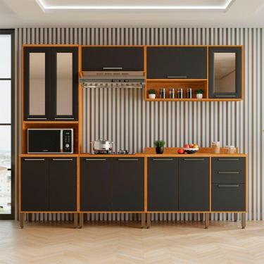 Imagem de Cozinha Compacta Cooktop 12 Portas 2 Gavetas Paris Sallêto Cinamomo Com Grafite