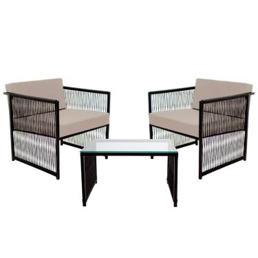 Imagem de Conjunto De 2 Poltronas Em Fibra Sintética E Mesa De Centro Branco