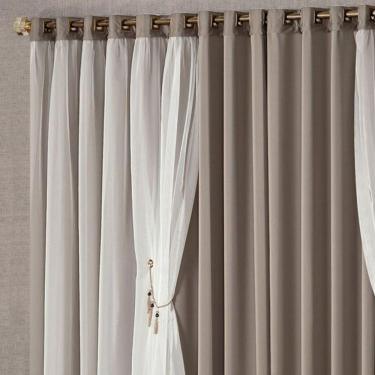 Imagem de Cortina Mabelle 3,00M X 2,50M Semi Blackout Com Voal Premium Pingentes Sala Quarto - Avelã