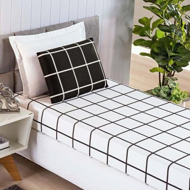 Imagem de Jogo De Lençol Minimalista Solteiro 2 Peças Percal 200 Fios Quadriculado - Preto - 100% Poliéster