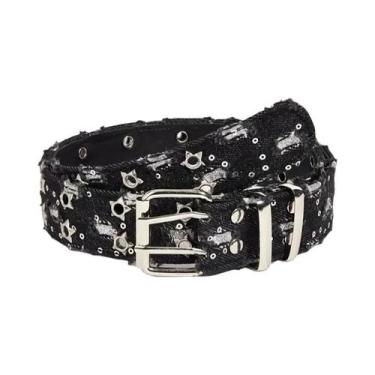 Imagem de Cinto De Luxo Preto Estilo Punk Com Fivela De Pino Vazada Em Formato D