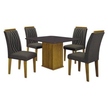 Imagem de Mesa De Jantar Napoli 90x90 Freijó Decor Chumbo Com 4 Cadeiras Doha Mdf Freijó Joli Chumbo – Leifer Móveis