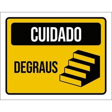 Imagem de Kit 10 Placa Acm Cuidado Degraus Amarela 18X23 - Sinalizo