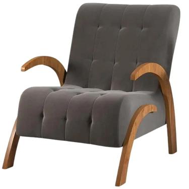 Imagem de Poltrona Flower em Veludo com Pés em Mdf Viero Cor Cinza