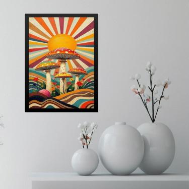 Imagem de Quadro Cogumelos - Boho Hippy Mushroom Sunrise 24X18Cm
