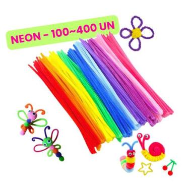 Imagem de Hastes de Chenille 30cm Colorido Neon Sortido Limpador de Cachimbo Art