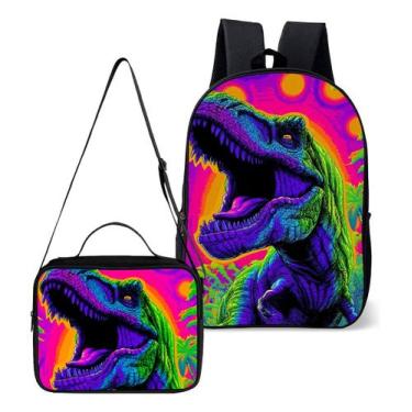 Imagem de Kit Lancheira Termica E Mochila Escolar Tema Dino Dinossauro Lançament