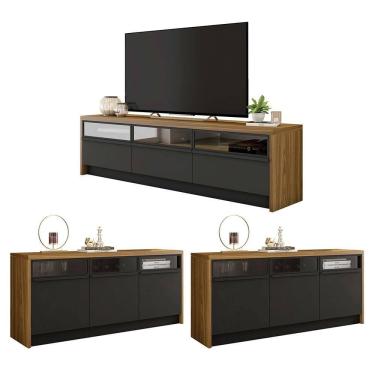 Imagem de Kit Conjunto Sala Estar Rack Bancada 2 Buffet Vectro Caemmun