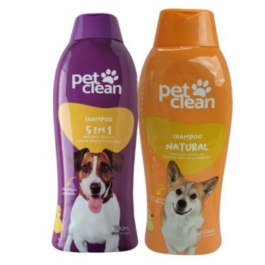 Imagem de Kit Shampoo Natural + Shampoo 5x1 Pet Clean Cachorro Gato