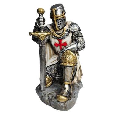 Imagem de Enfeite Decorativo Cavaleiro Templário Ajoelhado com Espada em Resina 