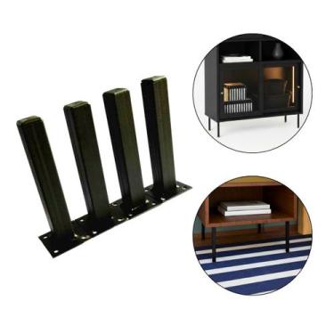 Imagem de Kit 4 Pés Pézinhos Móveis 13cm Quadrado Preto Fosco - Hs Metalon