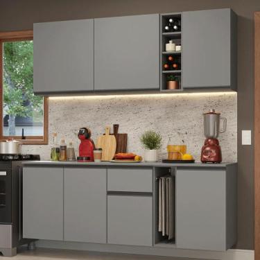 Imagem de Armário de Cozinha Compacta 180 cm Suspenso Cinza Nice Madesa 04, Pret