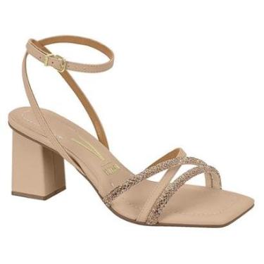 Imagem de Sandália Vizzano Salto Bloco Tiras Strass Feminina - Bege - 36-Feminino