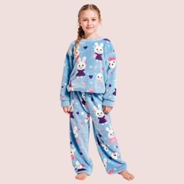 Imagem de Pijama Juvenil Quentinho Com Calça Estampada Blue-Feminino