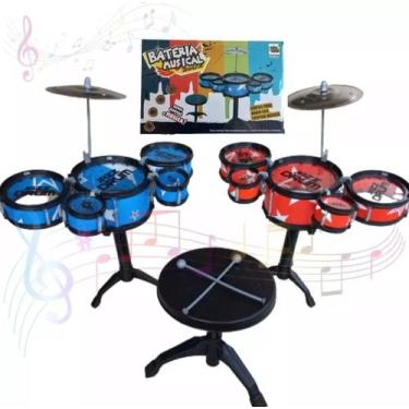 Imagem de Instrumento Musical Mini Infantil 5 Tambores 1 Prato C/Banquinho - Toy