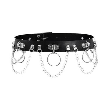 Imagem de Cinto Feminino Preto Com Corrente E Anéis, Estilo Y2K Gótico Punk Hara