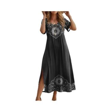 Imagem de Vestido Feminino plus Size De Verão Com Decote V E Estampa De Borbolet