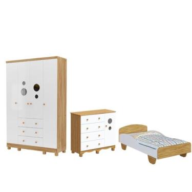 Imagem de Quarto Completo Bebê Cama Sol Guarda Roupa Bolinha 4 Portas - - Moveis