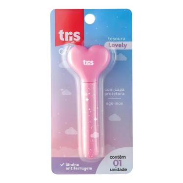 Imagem de Tesoura Coração Rosa Lovely Com Capa Protetora Fofo Rosa Original Tris