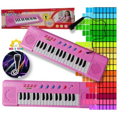 Imagem de Teclado Piano Infantil Rosa 32 Teclas com Microfone Brinquedo Musical 