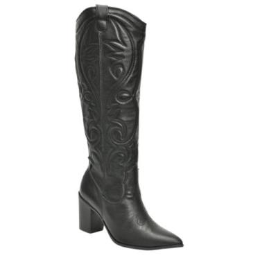 Imagem de Bota Feminina Western Cano Longo Couro Salto Bloco Via Marte 079-012-0