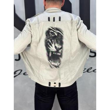 Imagem de Jaqueta Masculina Premium Estampada 4k Tigre - JST Jeans, Bege, M