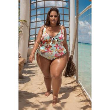 Imagem de Maiô BIG Plus Size Dupla Face Com Bojo Removível Laço Busto Tamanho Gr