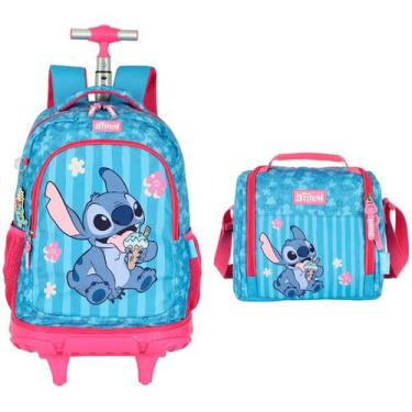 Imagem de Kit mochila carrinho infantil 2 em 1 18" e lancheira térmica pink com 
