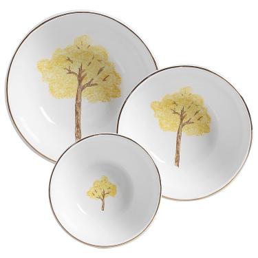Imagem de Conjunto 3 Tigelas Ipê em Cerâmica com Estampa Floral para Cereais Frutas e Sobremesas Amarelo Cerâmica Scalla
