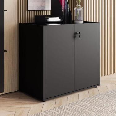 Imagem de Armário Baixo 80cm com 2 Portas e Tampo Embutido para Escritório Preto