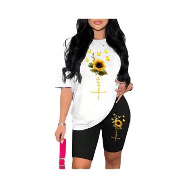 Imagem de Conjunto Feminino De Duas Peças Com Estampa De Girassol E Borboleta, C