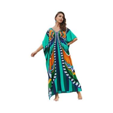 Imagem de Vestidos Kaftan para mulheres plus size maiô cobrir caftan maxi vestid
