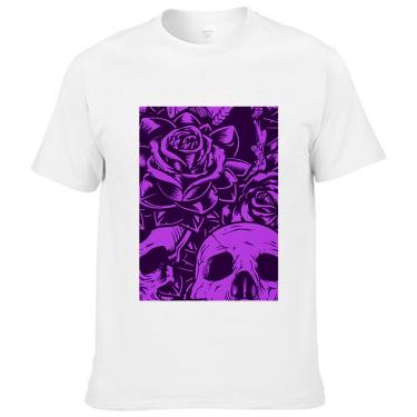 Imagem de Camiseta masculina Esqueleto Floral Flores Roxo Arte