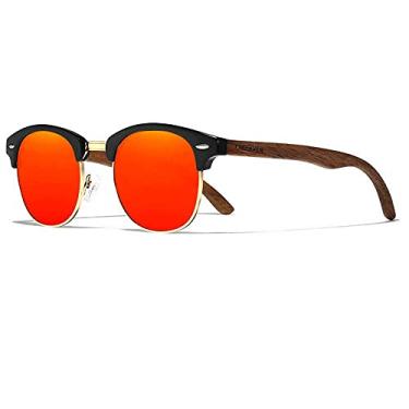Imagem de Óculos de Sol Masculino Kingseven Retro Hastes de Madeira com Proteção Lentes Polarizados UV400 (C4)