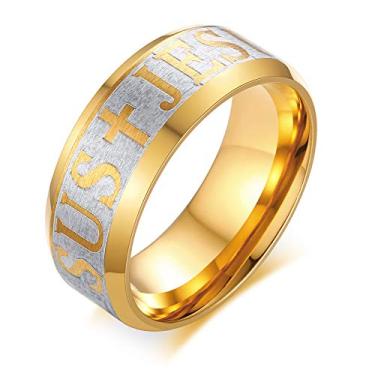 Imagem de MPRAINBOW Anel de cruz de Jesus para homens, compromisso, noivado, casais, anel de aço inoxidável, Aço inoxidável Titânio Aço inoxidável