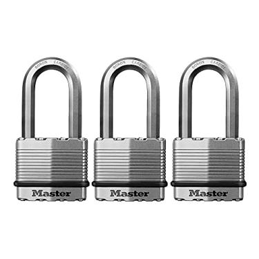 Imagem de Master Lock M5XTRILH Cadeado Magnum resistente para uso externo com chave, pacote com 3 chaves prateadas